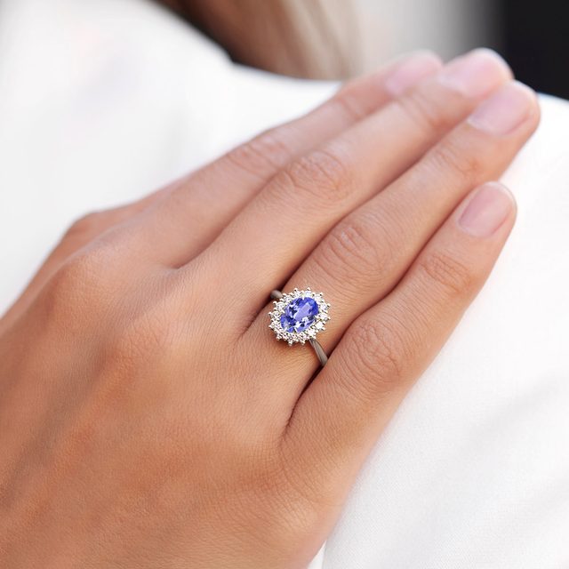 Sterling Silver Tanzanite Eternity Band – 5x3mm Oval-Cut Stones, Size 9, Nickle-Free & Tarnish Resistant - View #10