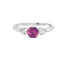 Round Brilliant Cut Pink Sapphire with Pear Cut Diamond Side Stones Trilogy Ring