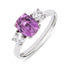 Cushion Cut Purple Sapphire with Round Brilliant Cut Diamond Side Stones