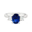 Oval Cut Sapphire with Round Brilliant Cut Diamond Side Stones Trilogy Ring