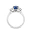 Oval Cut Sapphire with Round Brilliant Cut Diamond Side Stones Trilogy Ring