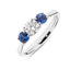 Round Brilliant Cut Diamond with Brilliant Round Cut Sapphire Side Stones Trilogy Ring
