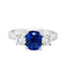 Cushion Cut Sapphire with Round Brilliant Cut Diamond Side Stones Trilogy Ring