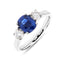 Cushion Cut Sapphire with Round Brilliant Cut Diamond Side Stones Trilogy Ring