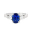Oval Cut Sapphire with Pear Cut Diamond Side Stones Trilogy Ring