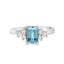 Emerald Cut Aqua & Trefoil Diamonds Engagement Ring