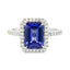 Emerald Cut Tanzanite With Diamond Halo & Diamond Shoulders