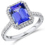 Emerald Cut Tanzanite With Diamond Halo & Diamond Shoulders