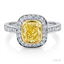 Cushion Cut 1.01ct Yellow Diamond With Diamond Halo & Shoulders