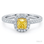 Cushion Cut 0.51ct Yellow Diamond With Diamond Halo & Shoulders