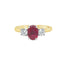 Oval Cut Ruby & Round Brilliant Cut Diamond Trilogy Engagement Ring