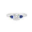 Round Brilliant Cut Diamond with Pear Cut Sapphire Side Stones Trilogy Ring