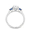 Round Brilliant Cut Diamond with Pear Cut Sapphire Side Stones Trilogy Ring