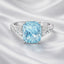 Cushion Cut Aqua With Triangle Cut Diamond Side Stones