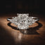 Lab Grown Radiant Cut 2.05ct Diamond Engagement Ring with Diamond Shoulders Trefoil Diamond Side Stones