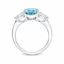 Cushion Cut Aqua With Triangle Cut Diamond Side Stones
