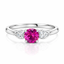 Round Brilliant Cut Pink Sapphire with Pear Cut Diamond Side Stones Trilogy Ring