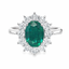Oval Cut Emerald & Round Brilliant Cut Diamond Cluster Engagement Ring