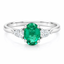 Oval Cut Emerald & Pear Cut Diamond Trilogy Engagement Ring