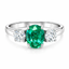 Oval Cut Emerald & Round Brilliant Cut Diamond Trilogy Engagement Ring
