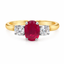 Oval Cut Ruby & Round Brilliant Cut Diamond Trilogy Engagement Ring