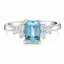 Emerald Cut Aqua & Trefoil Diamonds Engagement Ring