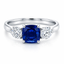 Cushion Cut Sapphire with Round Brilliant Cut Diamond Side Stones Trilogy Ring