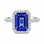 Emerald Cut Tanzanite With Diamond Halo & Diamond Shoulders