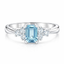 Emerald Cut Aqua & Trefoil Diamonds Engagement Ring