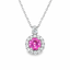 Round Brilliant Cut Pink Sapphire & Diamond Halo Pendant