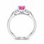 Round Brilliant Cut Pink Sapphire with Pear Cut Diamond Side Stones Trilogy Ring