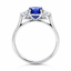 Cushion Cut Sapphire with Round Brilliant Cut Diamond Side Stones Trilogy Ring