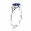 Cushion Cut Sapphire with Round Brilliant Cut Diamond Side Stones Trilogy Ring