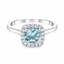 Cushion Cut Aqua With Round Brilliant Cut Diamond Halo