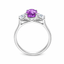 Cushion Cut Purple Sapphire with Round Brilliant Cut Diamond Side Stones