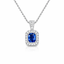 Cushion Cut Sapphire & Diamond Halo Pendant