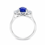 Cushion Cut Sapphire with Round Brilliant Cut Diamond Side Stones Trilogy Ring