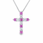 Round Brilliant Cut Pink Sapphire & Diamond Cross Pendant